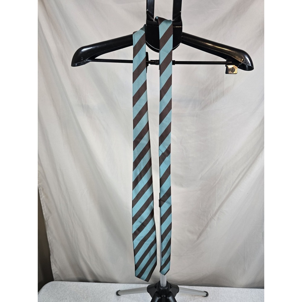 Vintage TwentyDollarTie brand 100% silk striped necktie in teal and brown.